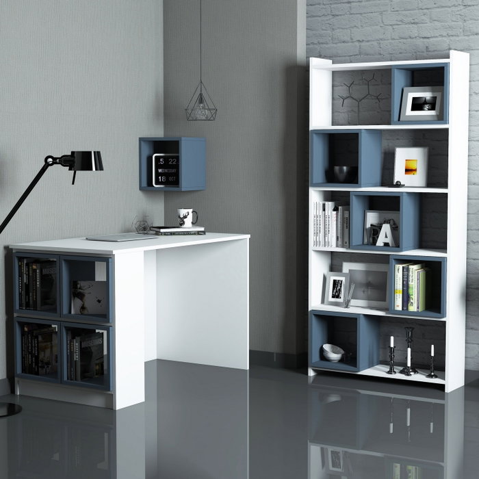 Hanah Home Escritorio de estudio y estantería Blanco y azul Hanah Home Escritorio de estudio y estantería Blanco y azul